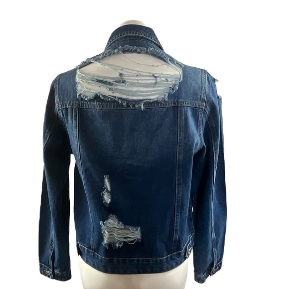 Denim Blvd Destroyed Distressed Classic Cut Denim Jean Jacket - Picture 5 of 11
